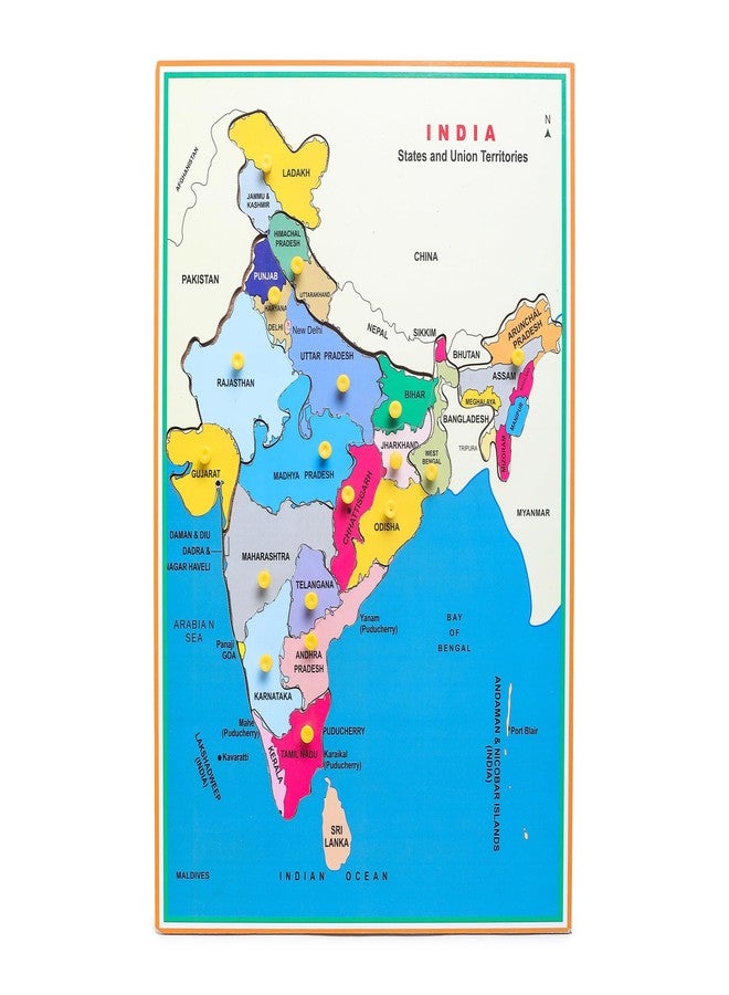 LASERBOT Wooden India State MAP Knob, Mini Puzzle Foam Mat, Interlocking MAP Puzzle, Non-Toxic Wooden Colorful Toys, Learning Puzzle Mats - Image 1